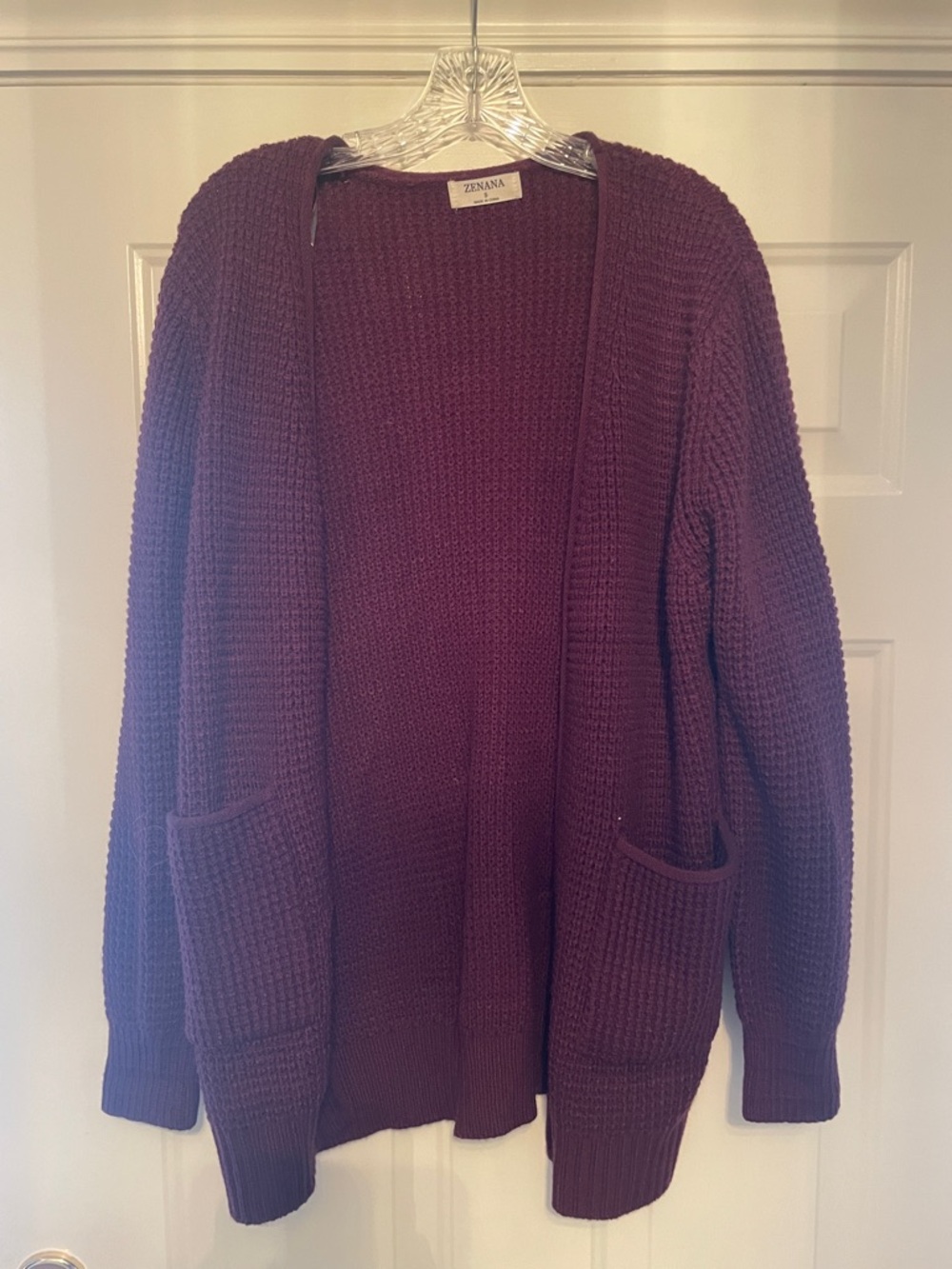 Zenana Plum Waffle Open Front Cardigan